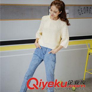 十月第二期新款 2015秋季新款韩版 甜美百搭九分泡泡袖毛衣女修身显瘦打底针织衫