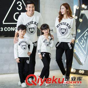 亲子装 2015秋季韩版长袖卫衣qzz亲子装一家四口英文字母家庭套装运动服