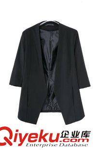 外套 唯品库2014夏秋装新款欧美风简单纯色可调袖西装外套 厂家直销