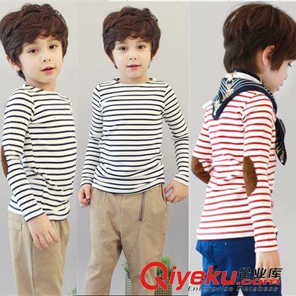 2月24日 韩版两色男童补丁条纹打底衣上衣纯棉色织面料