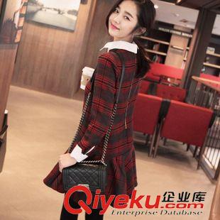 第八期 2015秋装新款韩版女装仿毛呢格子显瘦加厚打底修身长袖连衣裙女潮