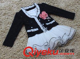女童连衣裙 一件代发韩版新款两件套送胸花黑白经典搭配韩国优雅公主连衣裙
