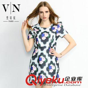 秋装 tj清仓 印花短袖中长款A字裙 时尚品牌欧美连衣裙VNA90272