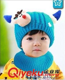 帽子围巾2件套 秋冬帽子儿童宝宝婴幼儿小孩新款冬季帽子小鹿雪花牛角套帽两件套