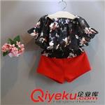 未分类 韩国童装2015新款夏装女童甜美可爱雪纺衣洋气收腰露肩上衣8677