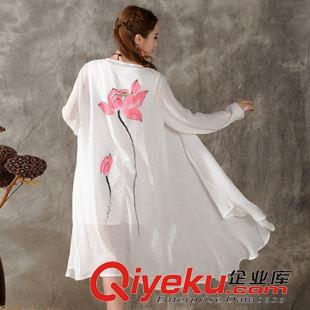 民族风系列 15秋季新品特色中国风手绘文艺宽松棉麻防晒开衫复古长衫