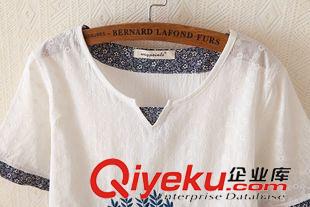 新款T恤 2015夏季大码T恤女式 森女日系宽松刺绣大码拼接圆领短袖