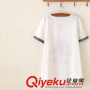 新款T恤 2015夏季大码T恤女式 森女日系宽松刺绣大码拼接圆领短袖