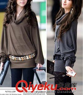 wangwm107135 新款日韩版女装韩国热卖米娜甜美长款大翻领包臀T恤