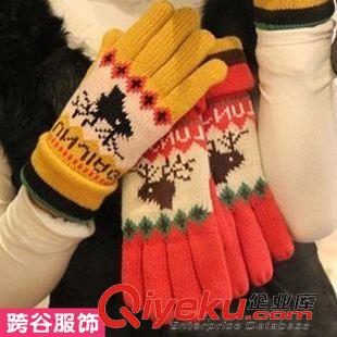 爆款2 KC035差直销毛线手套批发2015 爆款可爱圣诞小鹿双层加厚五指手套
