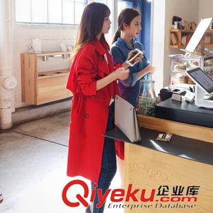 未分类 厂家直销2015秋装新款女装韩版双排扣长款红色女式风衣外套系腰
