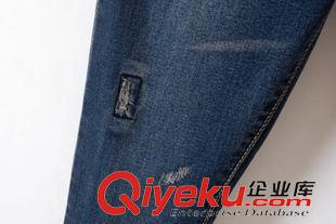 牛仔裤 XR2015秋季新款韩版牛仔长裤 贴布 抓痕牛仔小脚裤弹力修身休闲裤