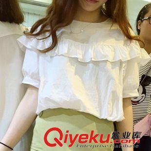 韩国东大门 2015夏装 新款韩国东大门韩版清新荷叶花边套头短袖气质衬衫