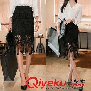 半身裙 2015新款韩版女装半身裙蕾丝镂空钩花流苏 包臀裙