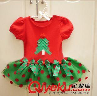 圣诞节/万圣节演出服 一件起批!! 女童可爱波点短袖圣诞树连衣裙 D35 可作圣诞舞裙