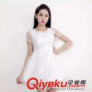 5.4 新款 2059 韩国代购实拍夏季新款拼接假两件波点网纱公主短袖连衣裙