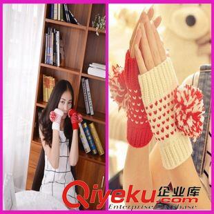 特价回馈客户 2015女韩版撞色礼物保暖加厚毛线针织手套，半指玩手机玩电脑手套