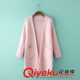2015年7月15上新 2015秋季女装新款   韩版休闲时尚粗棒针中长款纯色毛衣开衫