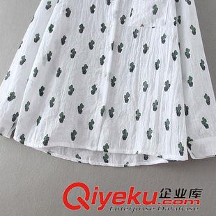 2015年7月14上新 2015夏季女装新款  韩版休闲时尚仙人掌印花棉麻衬衫