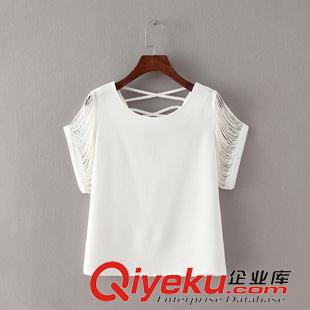 2015年7月9上新 2015夏季女装新款   韩版时尚流苏短袖性感露背雪纺小衫T恤