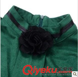 欧美风系列 冬装新款 小资范绿色花朵小圆领设计仿皮绒衬衫小衫女原始图片2