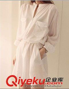 欧美风系列 新款女式休闲女装衬衫薄长袖白色连衣裙白色打底衫大码衬衣