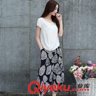 6.27 新款韩版中长款修身显瘦女夏季短袖棉麻连衣裙大摆两件套套装女