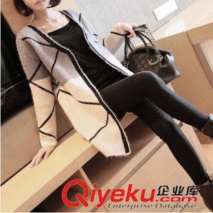 针织外套 2015秋冬季新款韩版修身几何图案毛衣休闲针织衫中长款外套女装