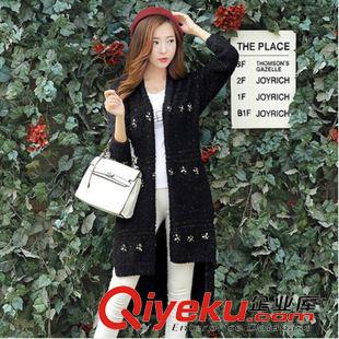针织外套 2015秋季新款韩版时尚优雅淑女钉珠针织开衫外套女装