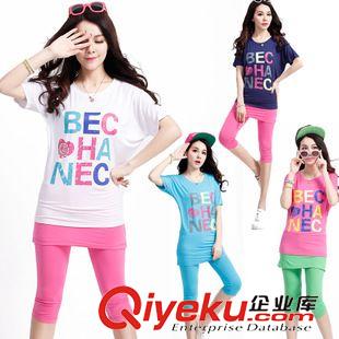套装 2015夏新款韩版套装米老鼠图案纯棉短款T恤+条纹半身裙两件套装