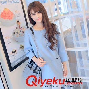 连衣裙 2015秋季学生必备新款韩版气质dp天空蓝羊毛尼简约设计连衣裙女