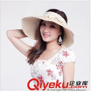 7月份新款 韩版点点丝带可折叠儿童太阳帽子空顶帽宝宝草帽沙滩帽亲子帽1033