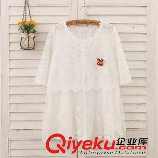 日系 森女系 供应2015新款女式衬衫日系森女小清新刺绣花朵珍珠扣蕾丝衬衫开衫