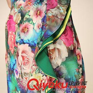 精品中年女装 2015夏装韩版修身包臀仿桑蚕丝绸缎印花短袖气质真丝连衣裙女