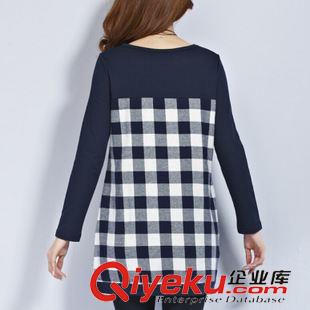 胖MM 大码女装 2015年新品韩版女装大码经典格子长袖圆领连衣裙