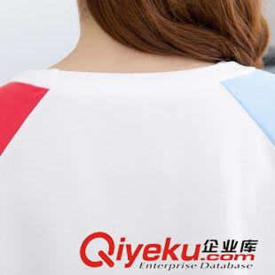 女式T恤 2015新款t恤 韩版女装圆领印花拼接长袖t恤 打底衫