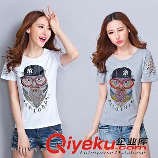 女式T恤 2015夏季女装猫头鹰印花短袖t恤女棉宽松短袖T恤女