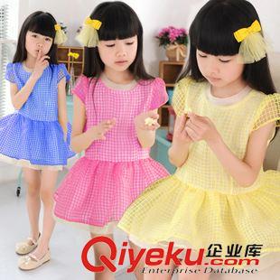 未分类 2015夏季新品韩版 刺绣格子女童连衣裙 儿童气质蓬蓬裙