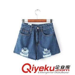 牛仔裤子 2015夏装韩版女式新款显瘦水洗破洞毛边复古潮流时尚中腰牛仔短裤