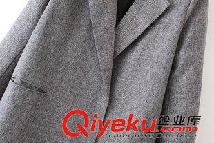 西服 2015版新品学院风直筒韩版中长款显瘦加大码西服格纹外套