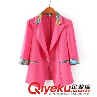 西服 2014秋季新款韩版女装小西装 糖果色七分袖拼色小西服外套