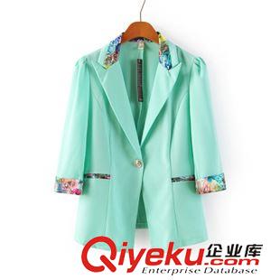 西服 2014秋季新款韩版女装小西装 糖果色七分袖拼色小西服外套