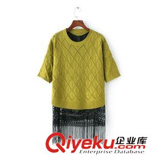 原单系类 2015年秋新款韩版风格两件套蕾丝套头修身版毛衣女装针织衫