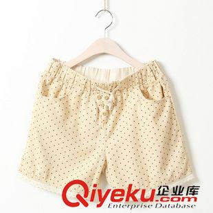 8.4新款 少女情怀  小清新波点拼接花边刺绣可收腰系带休闲短裤女 森女2色