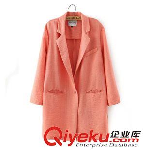 9月13 韩版百搭秋装新 女士纯色翻领麻料长款一粒扣长袖西装21ZY-9.407