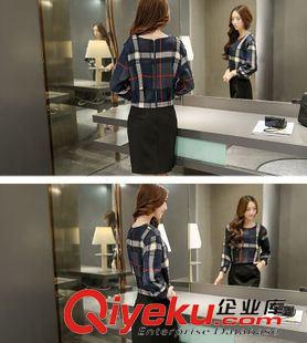 女士小外套 2015秋装韩国时尚bf风宽松大格子短外套后拉链韩版长袖短款上衣女