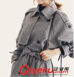 女士风衣 2015秋季新款外套 韩版双排扣中长女款大码显瘦格子风衣时尚大衣