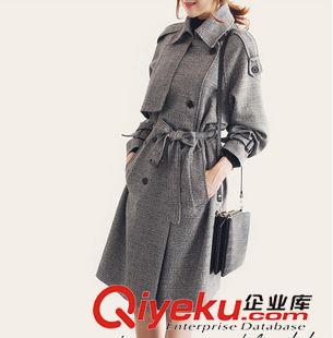 女士风衣 2015秋季新款外套 韩版双排扣中长女款大码显瘦格子风衣时尚大衣