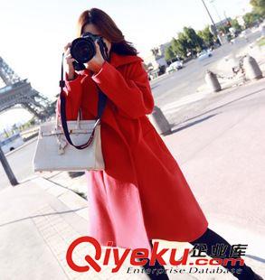 中长款 韩国代购2015秋冬大红色廓形显瘦羊毛大衣外套 羊毛呢子大衣女装