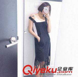 连衣裙 2015夏季黑色宽松流苏背带裙百搭连衣长裙女 H540